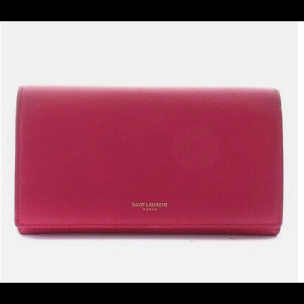 Yves Saint Laurent Long Purse Clamshell Razor Cowhide Gold Fittings Pink